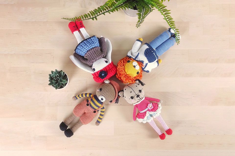 Pack patrones amigurumi de lince, coneja, oso y león